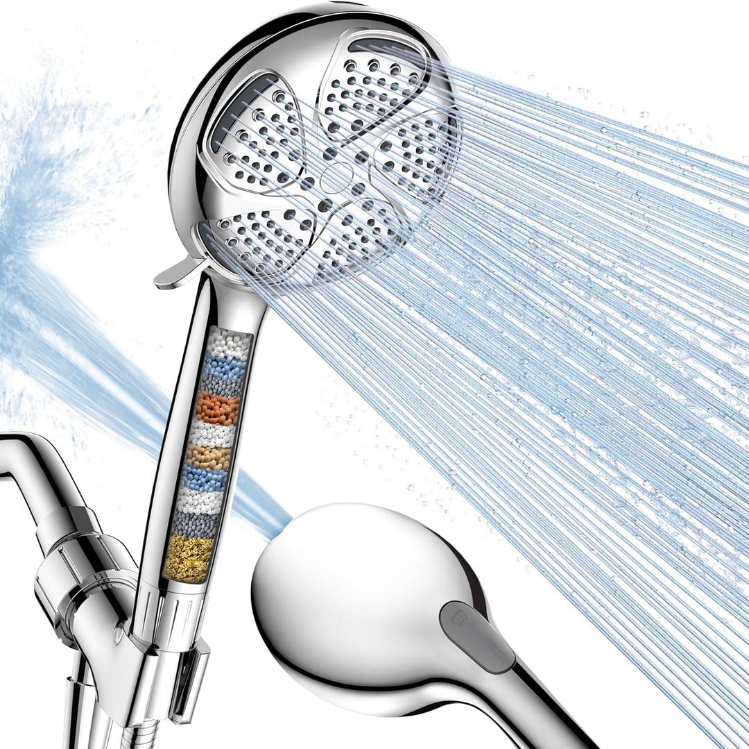 FEELSO Filtered Shower Head with Handheld, High Pressure 7 Spray Showerhead with Filters for Hard Water - Remove Chlorine, Reduce Dry Itchy Skin, Anti-clog Nozzles, Power Wash to Clean Tub, Tile & Pet (Chrome)