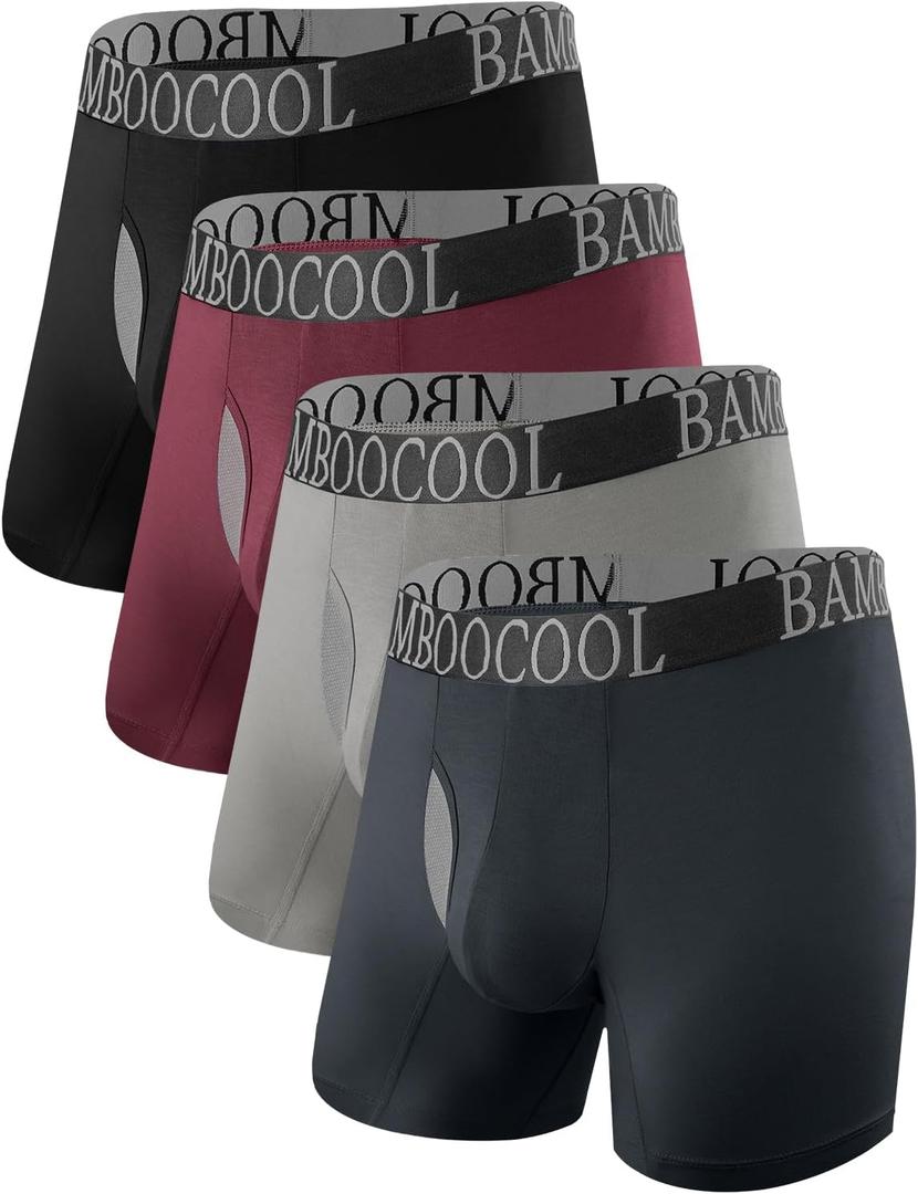 BAMBOO COOL Breeze Boo Men's Ultra Breathable Underwear Mesh Boxer Briefs with Light wight Waist band, No Ride Up, (05-black/Dark Gray/Livid/Rhodora Red (4 Pack)) Large