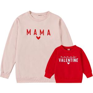 Winioder Mommy and Me Matching Outfits Letter Print Crewneck Pullover Sweatshirt Long Sleeve Shirt Tops Baby Clothes (Medium, Valentine Beige)