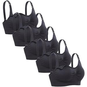 Lataly Womens Sleeping Nursing Bra Wirefree Breastfeeding Maternity Bralette Pack of 5 Color Black, Size 2XL