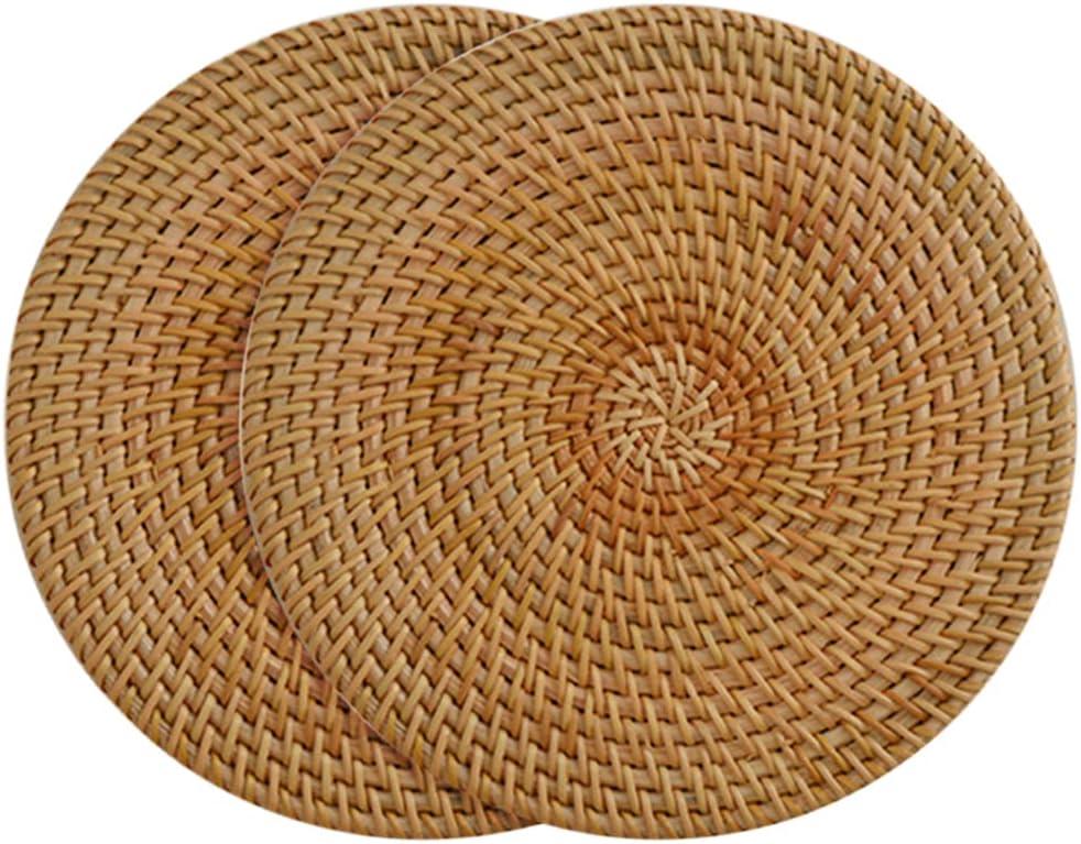 2 Pack Natural Rattan Coasters - Handmade Straw Rattan Coasters, Home Decorative Round Woven Trivet for Teacup, Cup Base Mats (7inch/18cm)