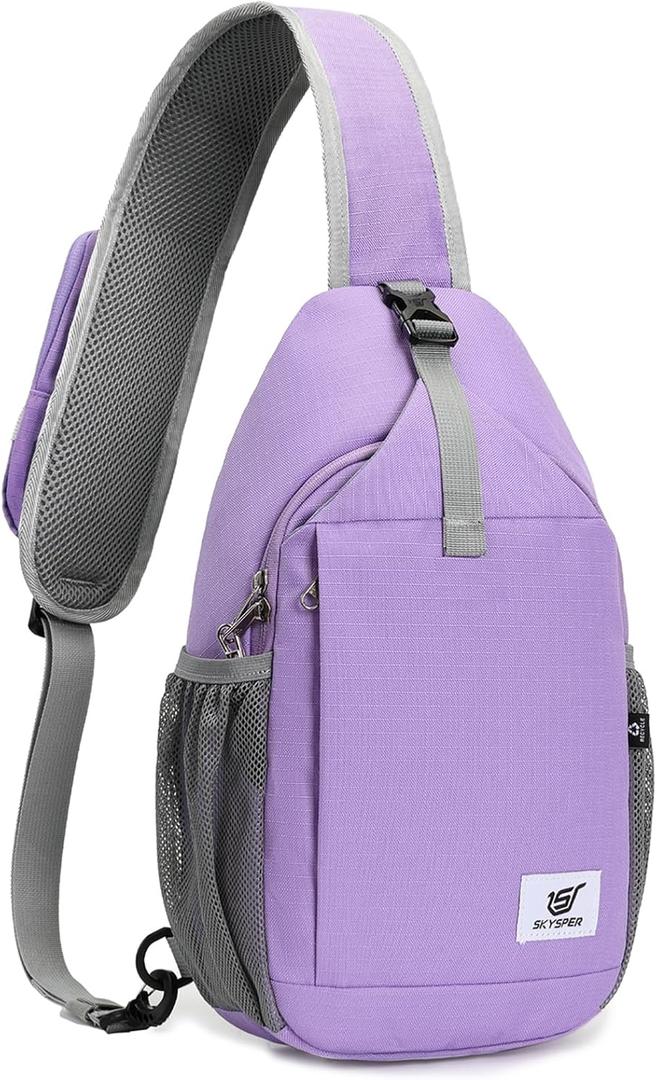 SKYSPER Sling Bag RFID Cross Body Bag Recycled Crossbody Backpack Travel Daypack (Purple)