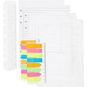 Okuna Outpost A5 Binder Inserts with Dotted Paper, Lined Paper, Zip Envelope, 3-Pocket Bag, 320 Note Flag Tabs, Ruler Marker for 6-Ring Notebook
