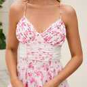 ABYOVRT Women Floral Maxi Dress Spaghetti Straps V Neck Patchwork Flowy Boho Sundress Tiered Long Dresses (Pink, M)