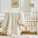 3 Pieces Tufted Stripes Crib Bedding Set with Ruffle Fringe, Beige Ruffled Comforter with Fitted Sheet and Bed Skirt, Soft and Embroidery Shabby Chic Boho Bohemian Jacquard Design for Baby Girls Boys