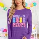 Women Easter Day Shirts: Bunny Printed Long Sleeve Pullover Cute Rabbit Shirt Tops Happy Easter Casual Spring Tops (Purple, S)