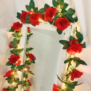 20LED 7.5ft Artificial Flower Rose Vine String Lights, Battery Powered Rose Flower Garland Plant Fairy Light for Valentine's, Wedding Bedroom Party Garden Indoor Decoration (Red)