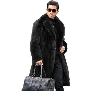 FTIMILD Men's Long Faux Fur Coat Single Breasted Warm Winter Trench Coat Fluffy Thick Overcoat 6XL