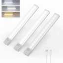 3-Pack Under Cabinet Lighting 8-Inch Rechargeable Motion Sensor Light Indoor 3 Color Dimmable Closet Light, USB Stick on LED Magnetic Under Counter Lights for Kitchen Stair