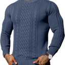 Askdeer Men's Pullover Sweater Fisherman Cable Knit Crewneck Sweater Winter Casual Knitted Sweaters with Ribbing Edge (L)