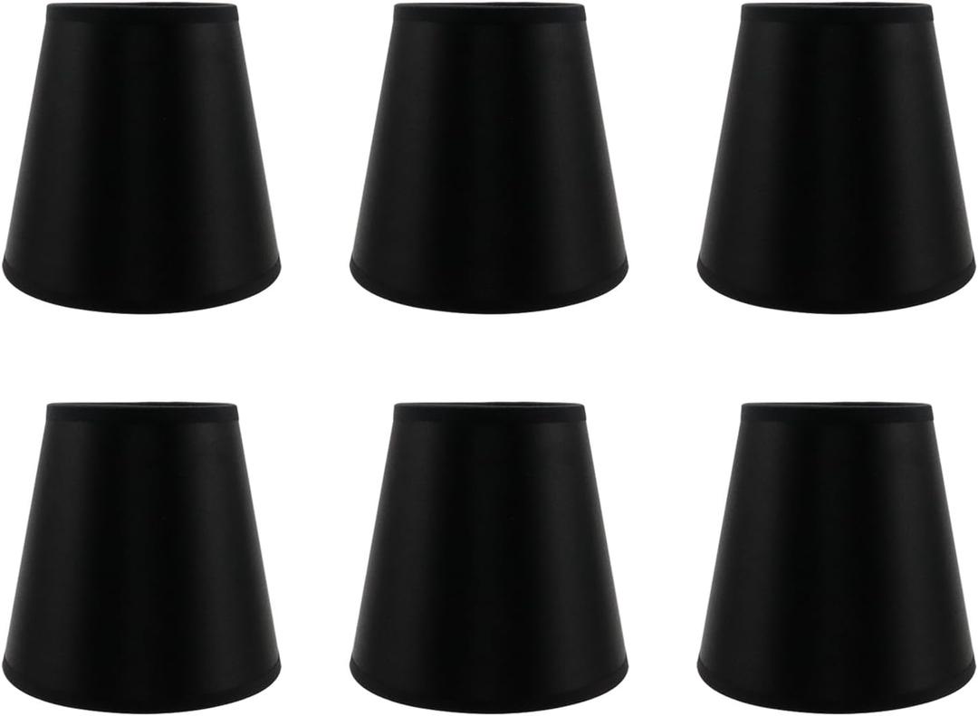 6Pcs Small Lamp Shades Clip on Bulb,Handmade Chandelier Shades for Chandelier Lampshade, Black