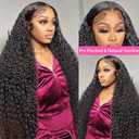 24 Inch Deep Wave Lace Front Wigs Human Hair 13x4 HD Transparent Deep Curly Glueless Wigs with Baby Hair 180% Density For Women Natural Black