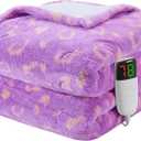 Leopard Print Heated Electric Blanket Throw,50X60 Purple Heating Blanket with 10 Heats Levels & 8 Hours Auto Off,Cute Cheetah Soft Fleece Sherpa Blankets Warmer Gifts for Women Washable