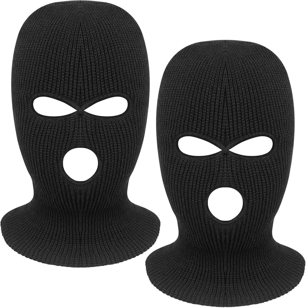 2 Pieces 3-Hole Full Face Mask Cover Ski Mask Winter Balaclava Cap Knitted Face Cover for Winter Outdoor Sports (One Size, Black)
