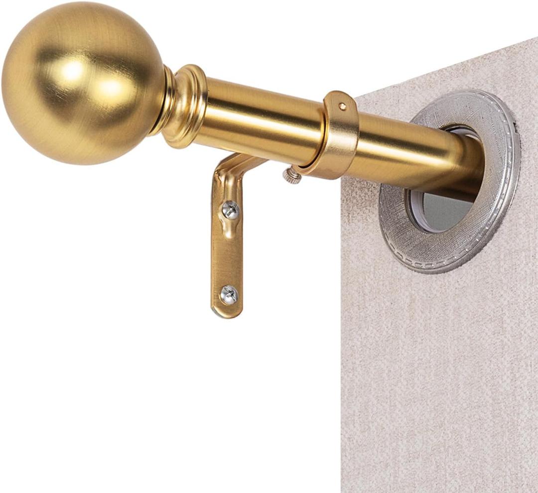 Golde Curtain Rods for Windows 18 to 45 inches,1 Inch Modern Metal Drapery Rods,Adjustable Heavy Duty Curtain Pole with Round Finials(18"-45"Warm Golden)