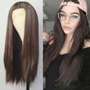 Luwigs Dark Brown Lace Front Wigs Synthetic T Lace Long Straight Chocolate Brown Synthetic Hair Replacement Wigs for Black Women 22 inch Daily Wear Party Cosplay (T-Part Lace, Dark Brown,Straight)