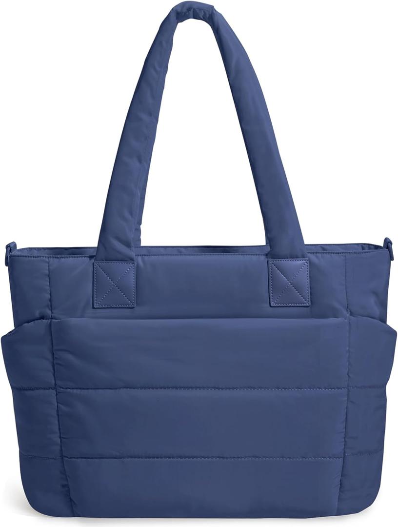 Tote Bag for Women Puffer Tote Bag Large Nurse Bags Shoulder Handbag with Zipper for Work Travel (Blue)
