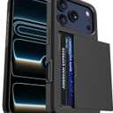 Jiunai for iPhone 17 Pro Case Wallet Card Holder for 2 Cards CC IDs License Hidden Slide Card Slot Pocket Hybrid Protective Phone Case for iPhone 17 Pro 6.3 2025 Women Men - Black