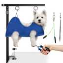 Foldable Dog Grooming Arm with Clamp: Adjustable Height 26"-40", Dog Grooming Table Arm with Hammock and No-Sit Holder, Grooming Restraint for Small Medium Dogs at Home or Salon