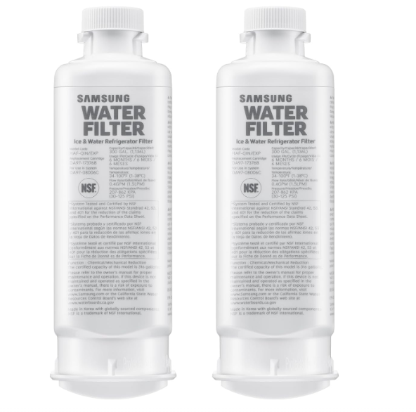 Samsung HAF-QIN-2P/EXP Genuine Refrigerator Water Filter, Reduces 99% of Harmful Contaminants for Clean, Clear Drinking Water, 6-Month Life, Easy Install, Pack of 2