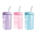 The First Years Squeeze & Sip Toddler Straw Cups - Squeezable Transition Sippy Cup with Silicone Straw - Toddler Feeding Supplies - Pink/Purple/Blue - 7 Oz - 3 Count - Ages 6 Months and Up