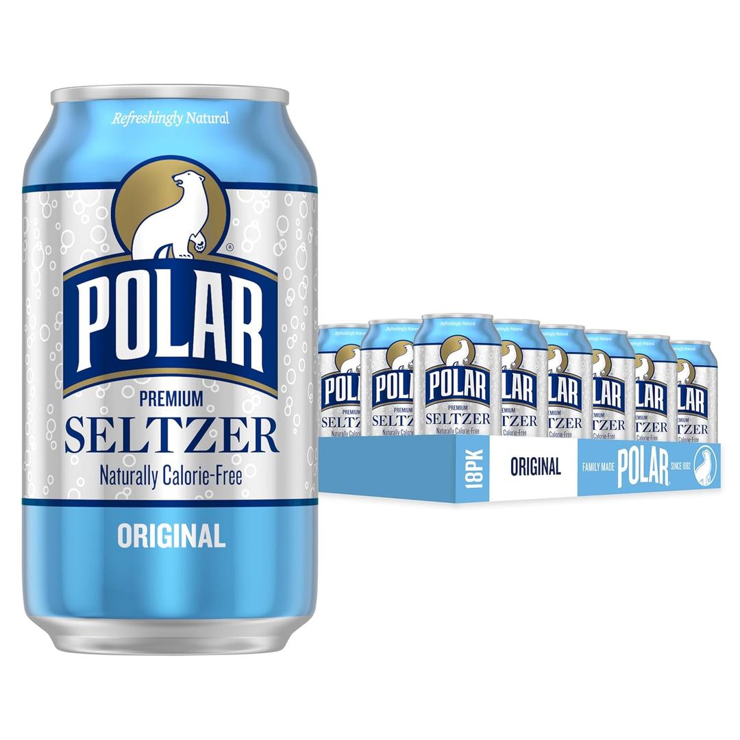 Polar Seltzer Water Original, 12 fl oz cans, 18 pack (EXP 11/05/27)
