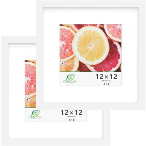 FrameWorks 2-Pack, 12x12 Matted to 8x8 Picture Frame, White  Classic Wooden Photo Frame with Tempered Glass, Modern Matte Finish for Prints, Posters, Certificates & Wall Decor  Gallery-Ready