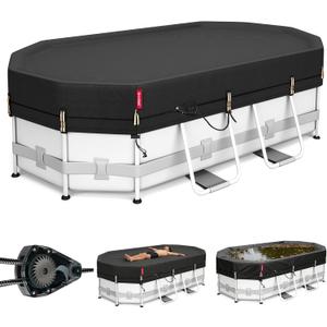 QH.HOME 10x16ft Oval Pool Cover,[Ultimate Windproof & Tear-Resistant Fabric],Snug Fit with Patented Ratchet & Weight Rings,Solar Pool Cover for Above Ground Pools, Blocks Leaves &Waterproof