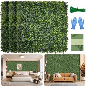 Artificial Grass Wall Panel Screen: 10"x10" 24P (16.8 sqft) UV-Anti Faux Boxwood Panels for Indoor Outdoor Green Wall Decor, Privacy Fence, Patio, Balcony, Party Backdrop