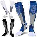 ZFiSt Plus Size Compression Socks Wide Calf for Women Men,Sport Compression Stocking Nurse Socks 3XL, Black/White/Blue