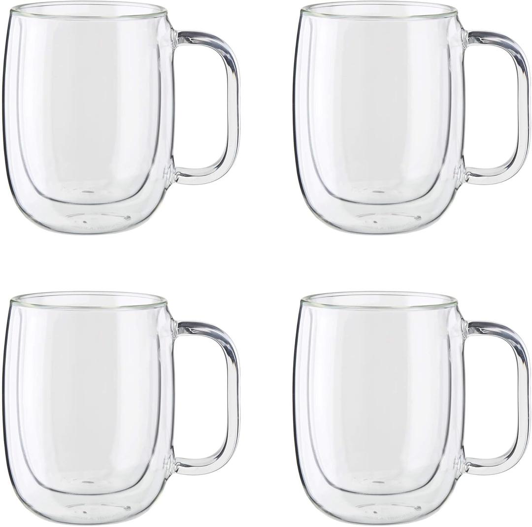 ZWILLING Sorrento Plus 4-pc Double-Wall Glass, Insulated Coffee Mug, 12-oz, 355ml, Clear