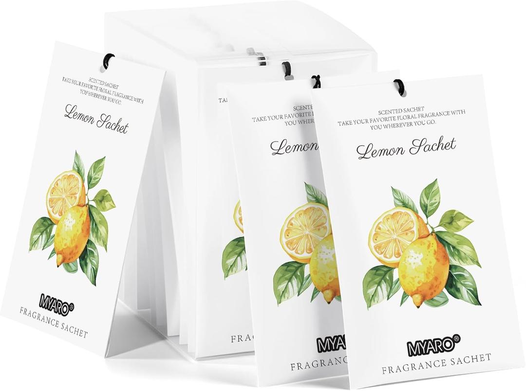 MYARO 12 Packs Lemon Scented Sachets for Drawer and Closet - Long Lasting Bathroom Odor Deodorizer Fresh Scents Car Air Refrehener Home Fragrance