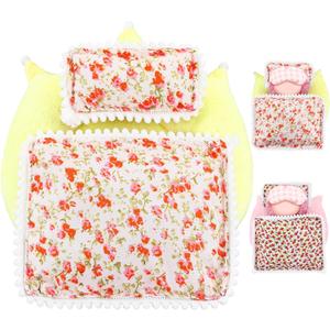 Simgoing 17cm Doll Bedding Set Scaled Down Cute Floral Bedding Set Doll Accessories Cozy Sleeping Space for 17cm Dolls Dollhouse Gift(Yellow,Mattress)