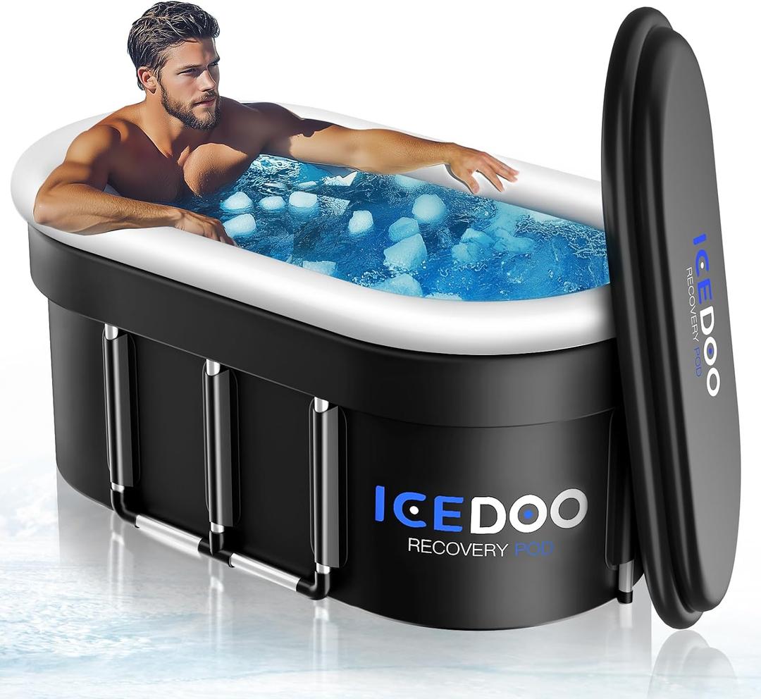 Wxtkkom XL 132 Gallon Oval Cold Plunge Tub with Air Inflatable Ring, Collapsible Ice Bath Pool, Multi-Layer Portable Drop-In Bathtubs with Cover, Ideal for Athlete Recovery, Indoor Gym & Outdoor