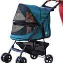 Pet Gear No-Zip Happy Trails Pet Stroller for Cats/Dogs, Zipperless Entry, Easy Fold with Removable Liner, Storage Basket + Cup Holder, Pine Green