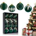Ciaell 12PCS Dark Green Velvet Christmas Ornaments - 3.15inch Christmas Tree Balls - Shatterproof Plastic Balls Xmas Hanging Ornaments with Gift Box for Holiday Indoor Outdoor Decorations