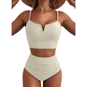 Herseas High Waisted Bikini Sets for Women - V Wire Two Piece Swimsuits Swim Suits 2026 Tummy Control Bathing Suit (S)