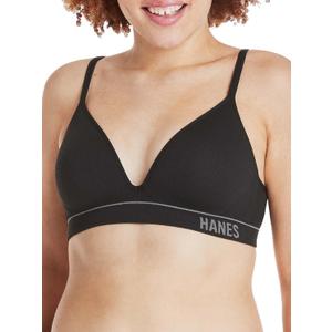 Hanes Women's Originals Seamless Wireless Bra, ComfortFlex Fit, Rib Contour Bra, Full Coverage (Large, Black)