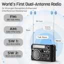 PRUNUS J-02 Portable Radio AM FM SW Bluetooth, Dual-Antenna, Solar/D Battery/USB Rechargeable, Support TF Card/USB Playing, Transistor Radio with Large Knob, Easy to Use for Seniors Gifts for Mom