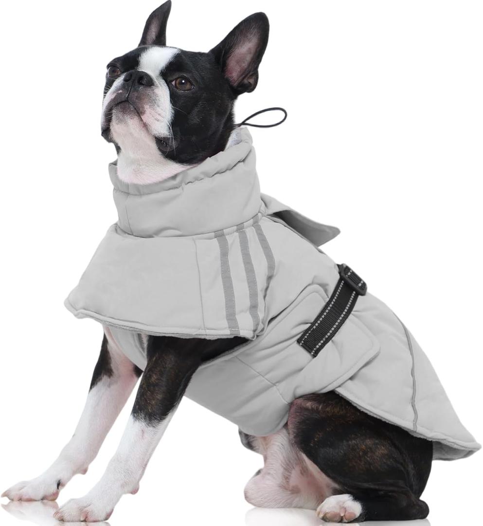 FUAMEY Dog Cold Weather Coats,Dog Winter Jackets for Medium Dogs Warm Dogs Coat with Reflective Strips Waterproof Pet Snowsuit Thick Paded Pets Vest for Boston Terrier French Bulldog Grey, M