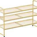 SUFAUY Shoe Rack for Closet, 33 inch Metal Shoe Shelf Heavy Duty, 3 Tier Mesh for Shoes, Gold