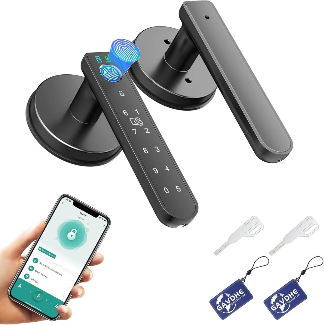 Fingerprint Door Lock Smart Fingerprint Door Knob with Keyless Entry Biometric Door Lock with Keypad App Control Easy Installation for Home Bedroom Office, (Black)