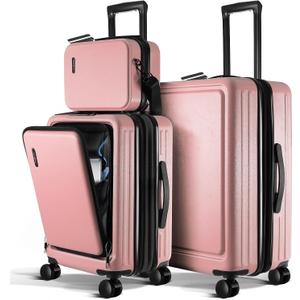 Luggage Sets 3 Piece, 20 Inch Carry on Luggage and 24 Inch Suitcases with Wheels Spinner, Durable Hard Shell Suitcase Set, Expandable Travel Suitcase, Pink