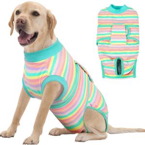 FUAMEY Recovery Suit for Dogs After Surgery,Soft Breathable Dog Bodysuit E-Collar & Cone Alternative Surgical Suit,Male Female Dog Neuter Spay Suits Anti Licking Wounds Onesie Mint Green Stripes XL (XL(Back:20.1-24.8in,WT:42-75lbs))