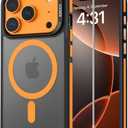 LOOXER Armor Rugged Magnetic Case for iPhone 17 Pro Max (6.9) | Military-Grade Drop Protection, Shockproof Bumper with Side Grip | MagSafe Compatible + Screen Protector Included (Orange,17 Pro Max)