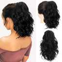 SEIKEA 10" Highlight Ponytail Extension Claw Short Thick Wavy Curly Jaw Clip in Fake Pony Tails Fake Hair Soft Natural Looking Synthetic Hairpiece for Women Black