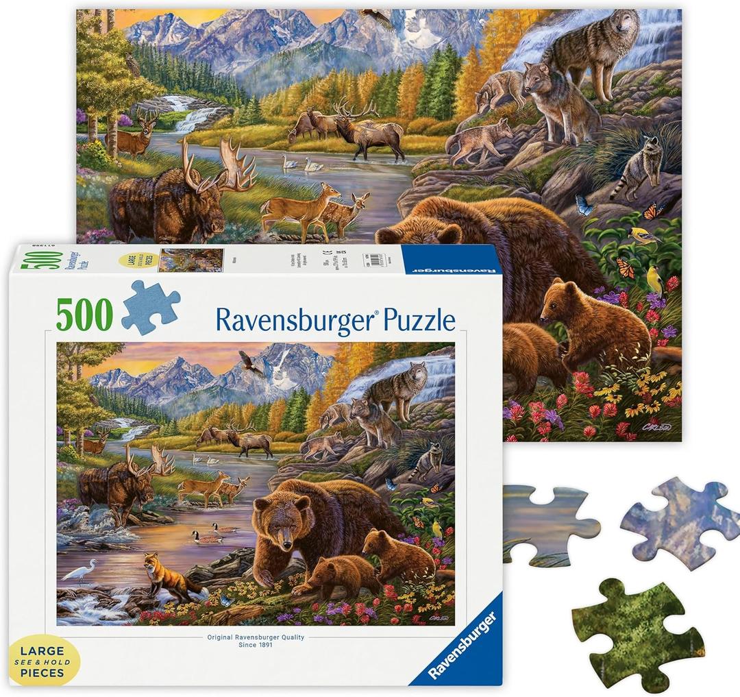 Ravensburger - Wilderness - 500 Piece Large Format Jigsaw Puzzle - Stunning Scenery of Mountain Wildlife - Bears, Wolves & More - Frameable - Premium Quality - Puzzles for Adults