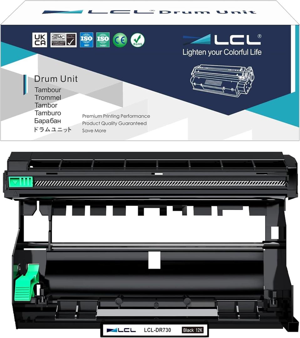 LCL Compatible Drum Unit Replacement for Brother DR730 DR-730 12000 Pages HL-L2350DW HL-L2390DW HL-L2395DW HL-L2370DW HL-L2310D HL-L2357DW HL-L2370DN MFC-L2710DW MFC-L2750DW Printer (1-Pack Black)