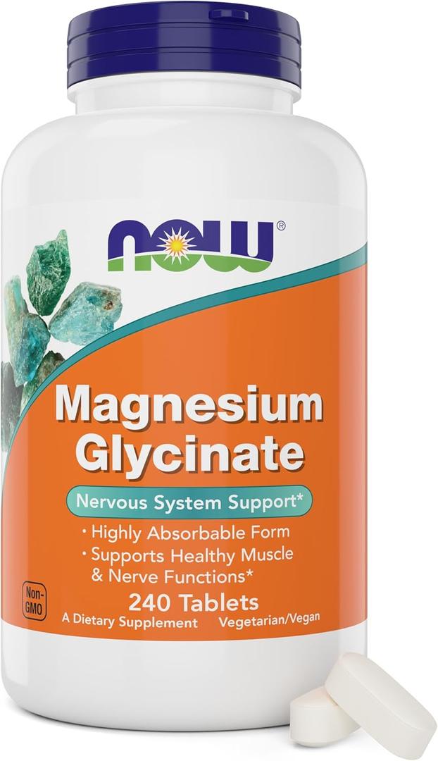 Now Foods Magnesium Glycinate, 240 Tablets - Supports Healthy Muscle and Nerve Functions - Non-GMO, Best By: 02/2029