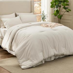 Bedsure Queen Comforter Set Beige - Bed in a Bag Queen Size Bedding 7 Pieces, Cationic Dyed Bed Set Gift for Family, Beige Soft Bedding for All Seasons Comforter with Sheets, Pillowcases & Shams